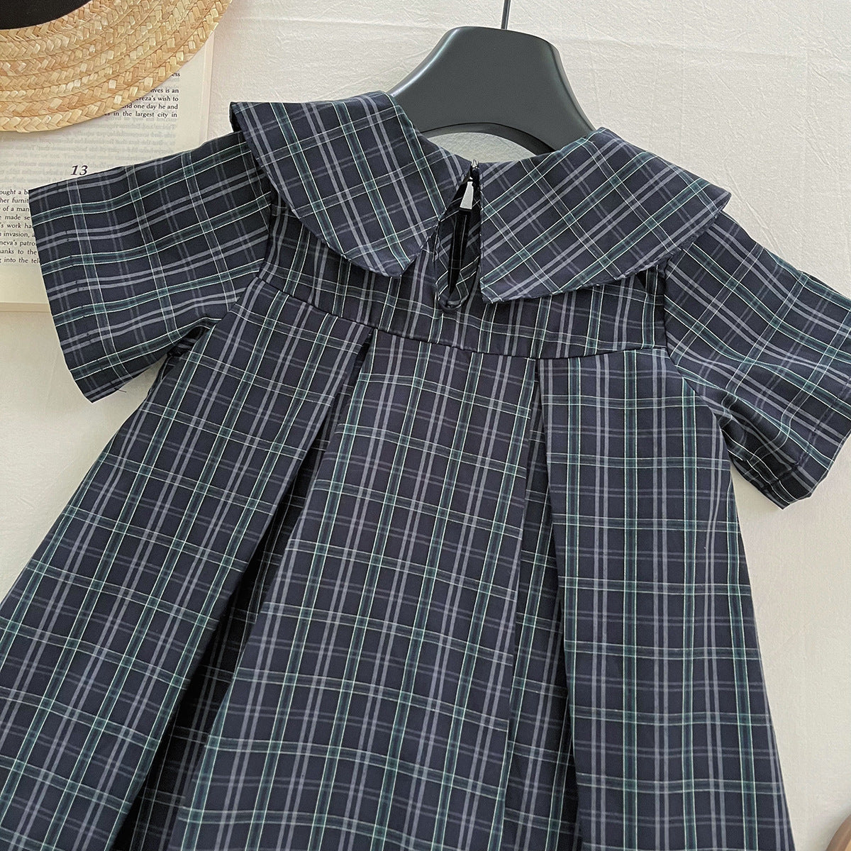 Navy Plaid Bow Collar Dress