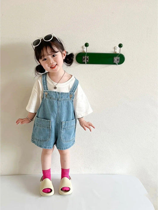 Denim Pocket Overall Shorts