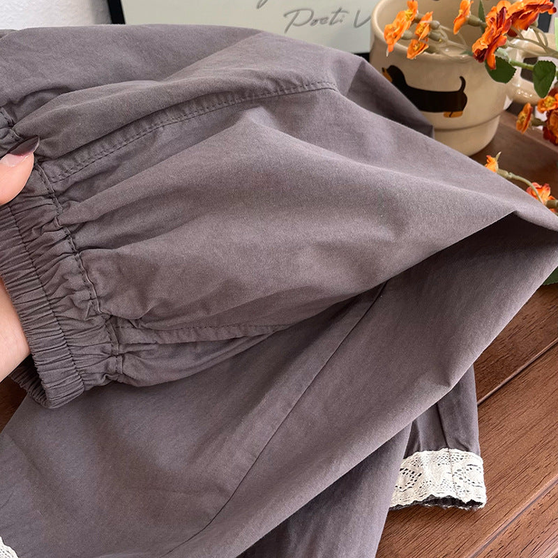 Lavender Lace-Trim Wide-Leg Pants