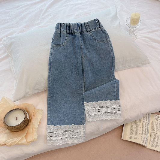 Lace Hem Denim Jeans