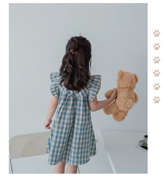 Blue/Beige Plaid Dress