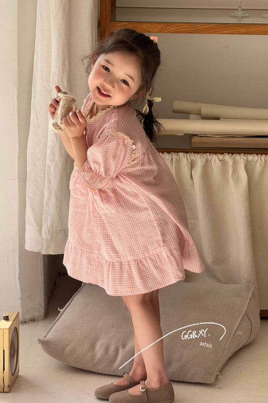 Pink Gingham Ruffle Pocket Dress