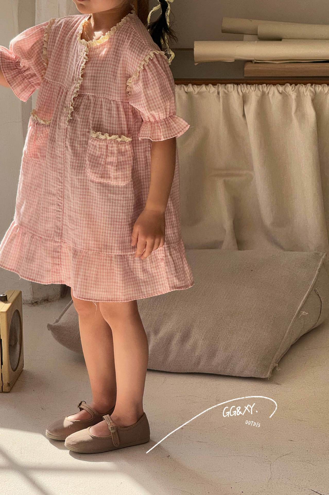 Pink Gingham Ruffle Pocket Dress