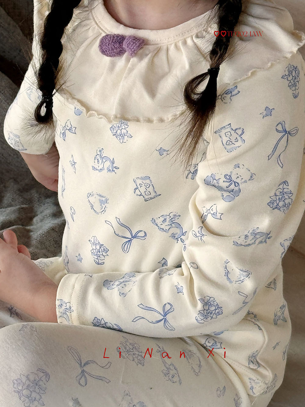 Floral Bow Long Sleeve Pajama Set