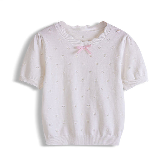 Dainty Pointelle Bow Knit Tee
