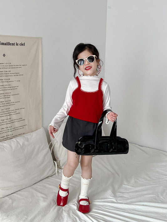 Red Knit Vest & Skirt Set