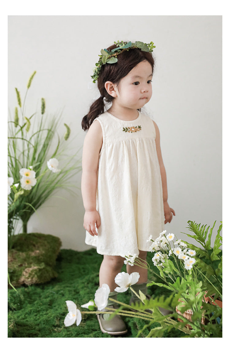 Ivory Floral Embroidered Sleeveless Dress