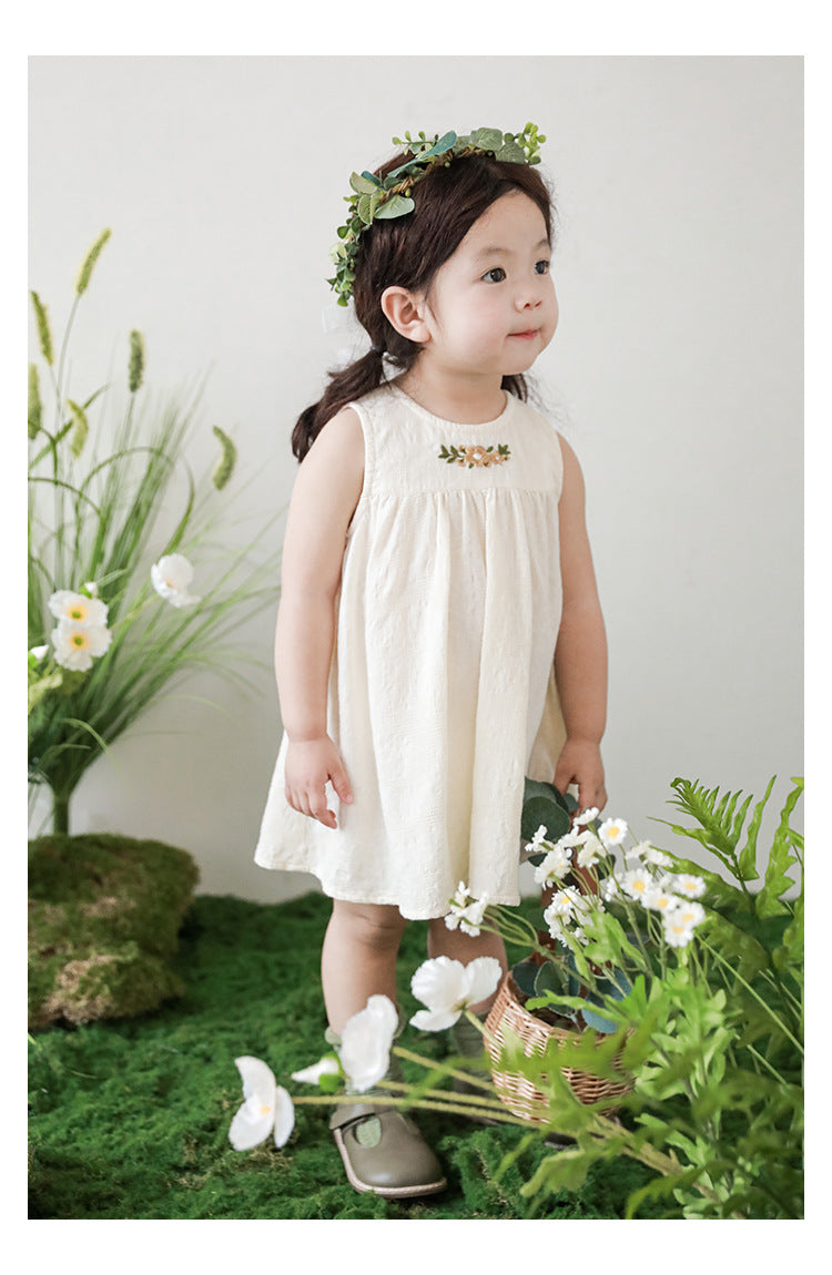 Ivory Floral Embroidered Sleeveless Dress
