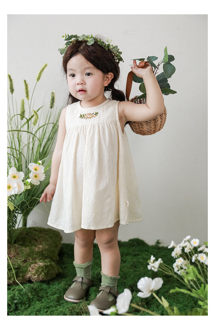 Ivory Floral Embroidered Sleeveless Dress