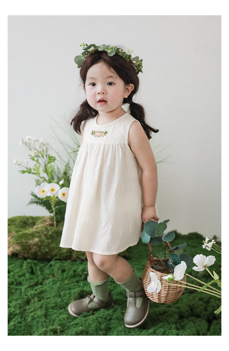 Ivory Floral Embroidered Sleeveless Dress