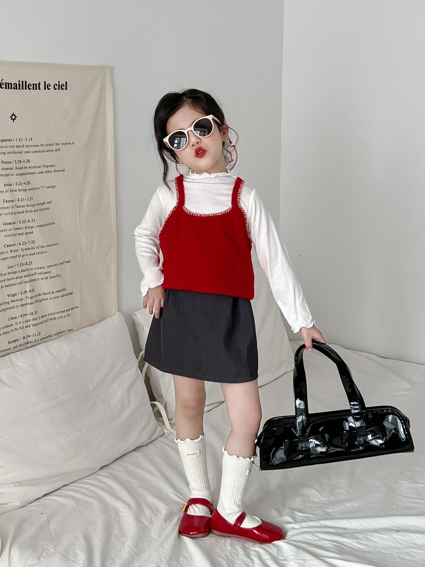 Red Knit Vest & Skirt Set