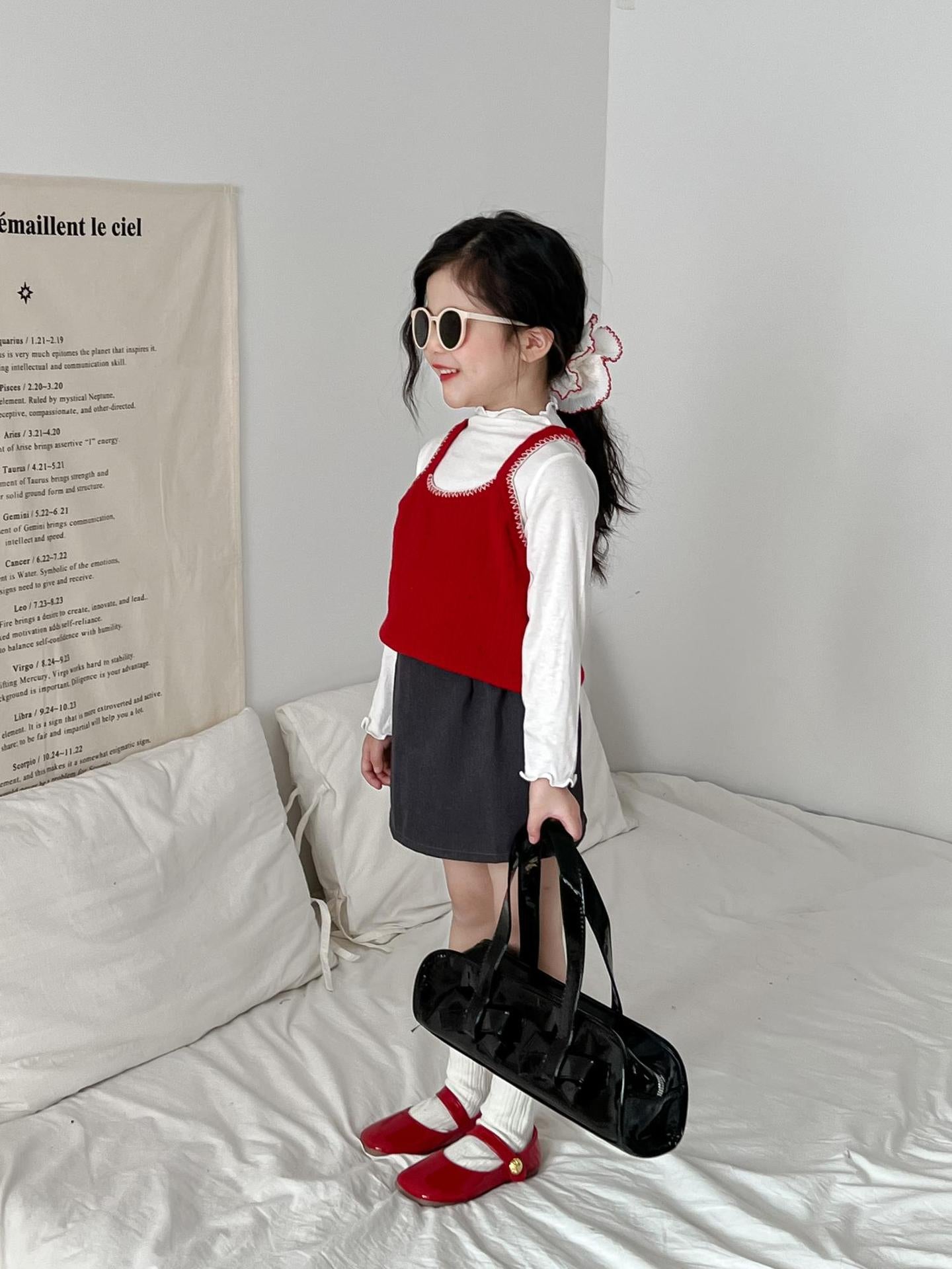 Red Knit Vest & Skirt Set