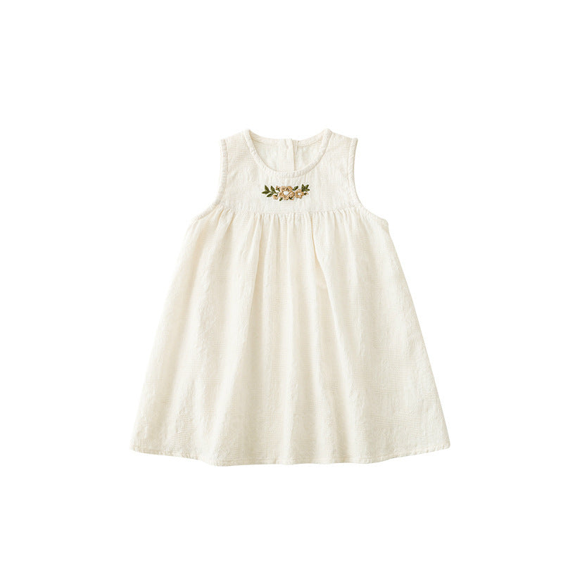 Ivory Floral Embroidered Sleeveless Dress