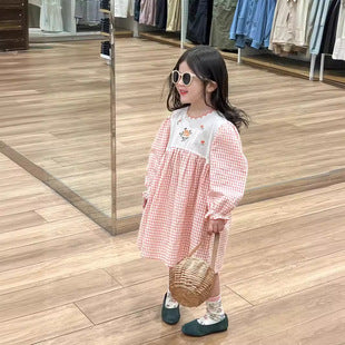 Gingham Floral Embroidered Dress