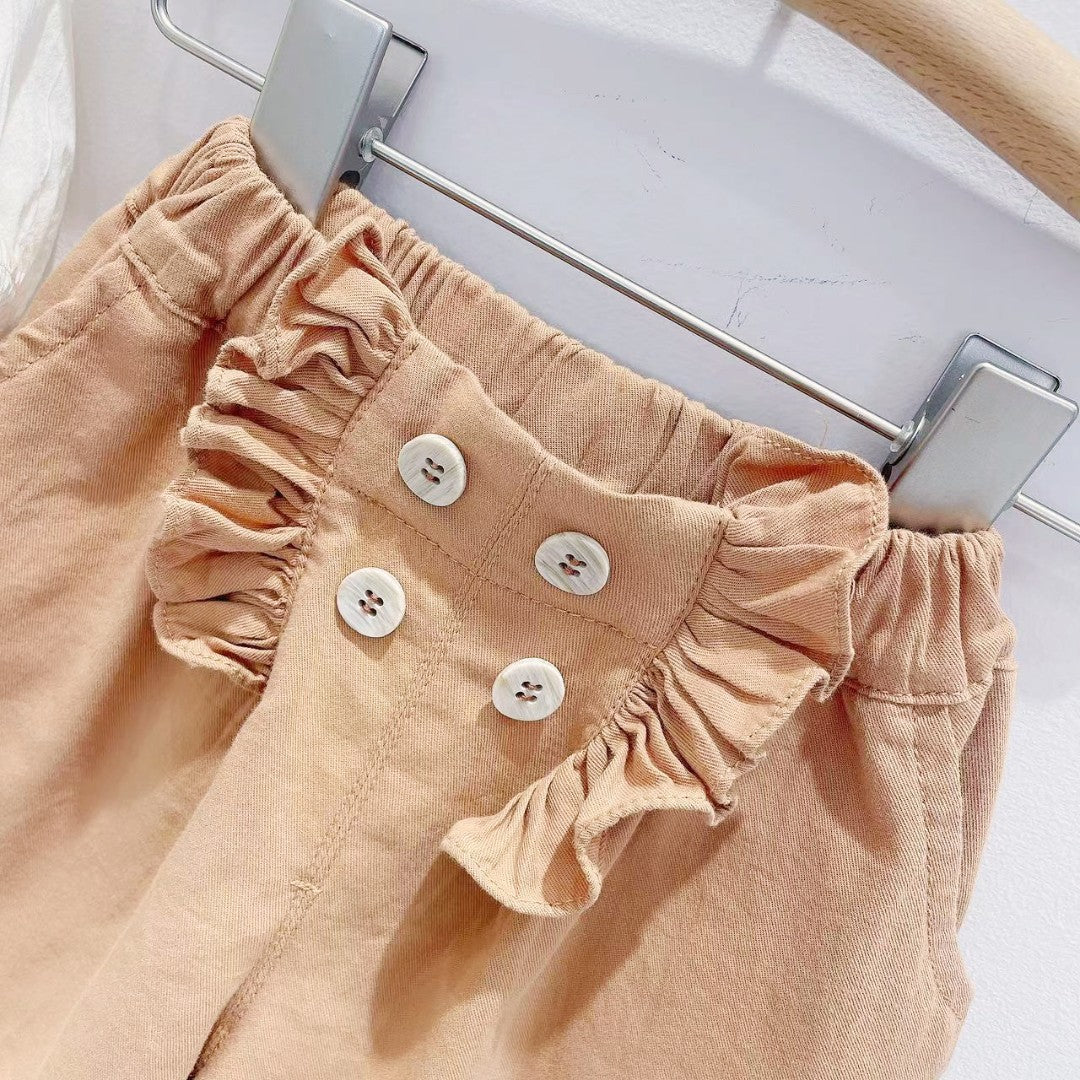 Floral Embroidered Blouse & Ruffle Shorts Set