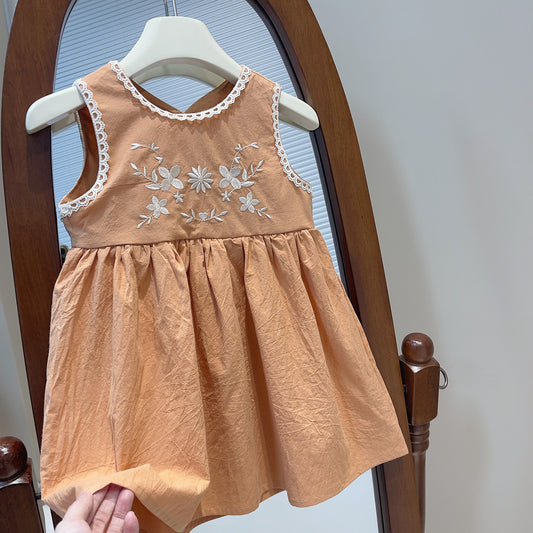 Vintage Floral Embroidered Sleeveless Dress
