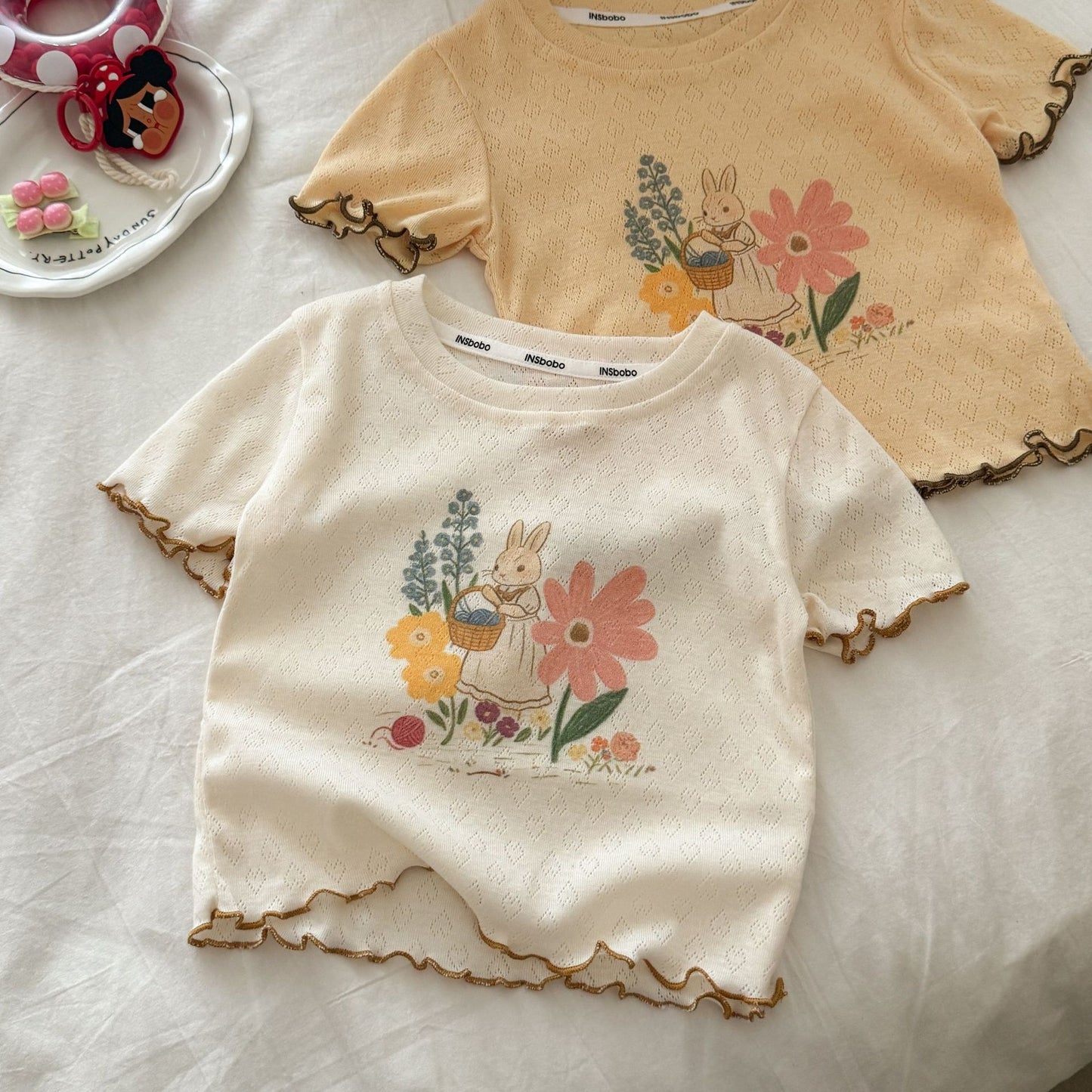 Garden Bunny Pointelle Tee - White