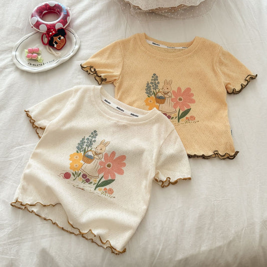 Garden Bunny Pointelle Tee - White