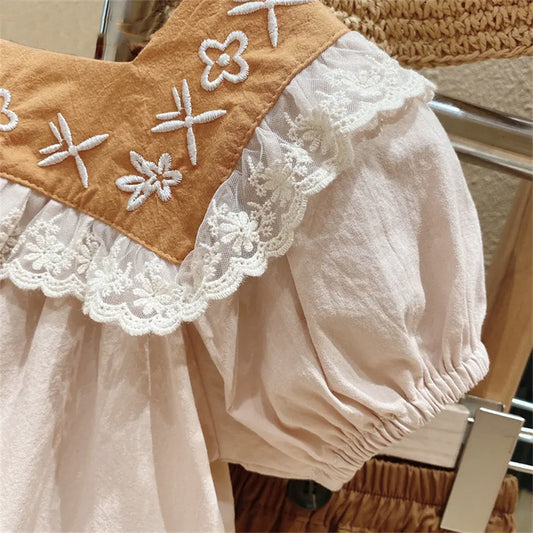 Rust Floral Embroidered Top & Bloomer Shorts Set