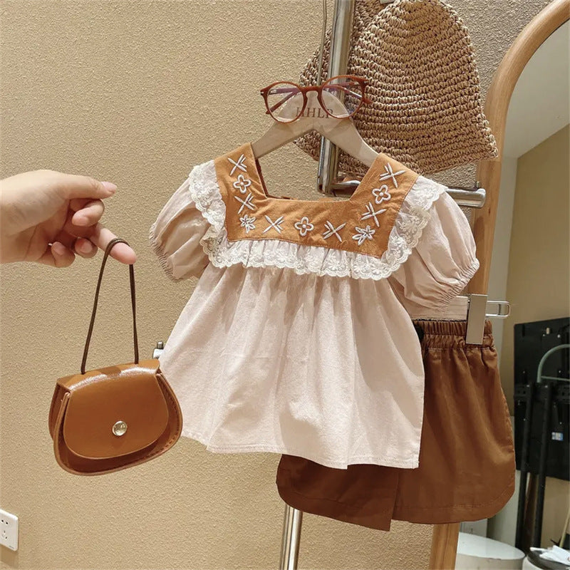 Rust Floral Embroidered Top & Bloomer Shorts Set