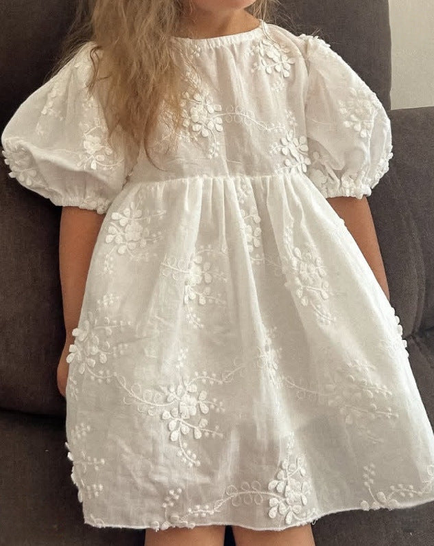 Heirloom Embroidered Puff Sleeve Dress – Classic White