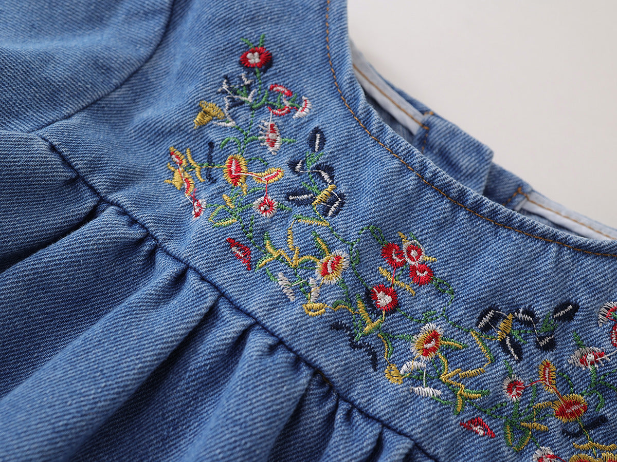 Floral Embroidered Denim Dress