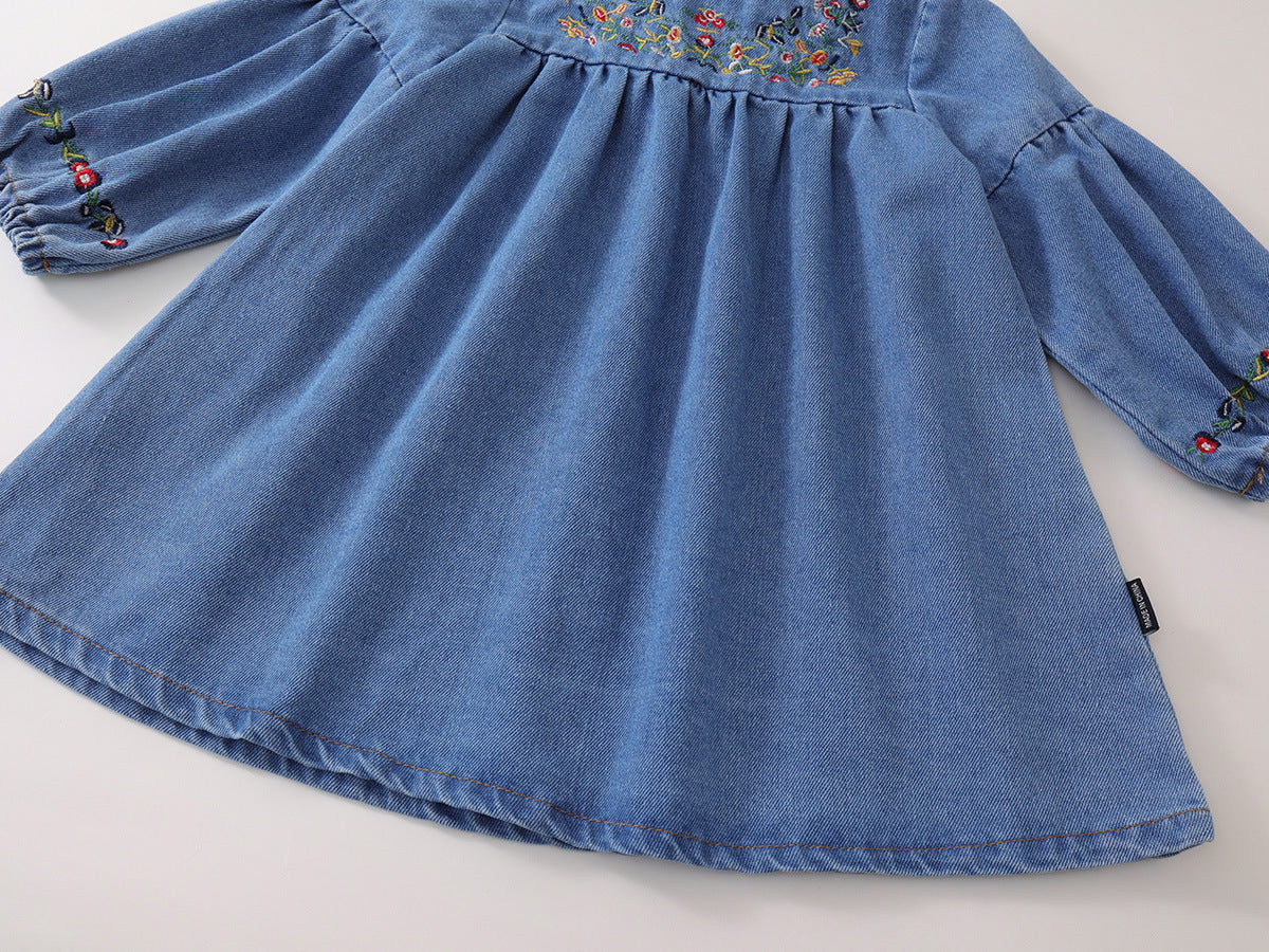 Floral Embroidered Denim Dress
