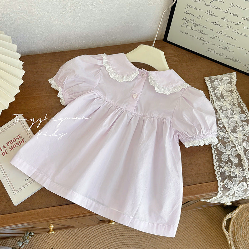 Lavender Lace Collar Puff-Sleeve Blouse