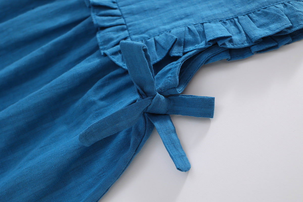 Ruffled Denim Bow-Tie Dress