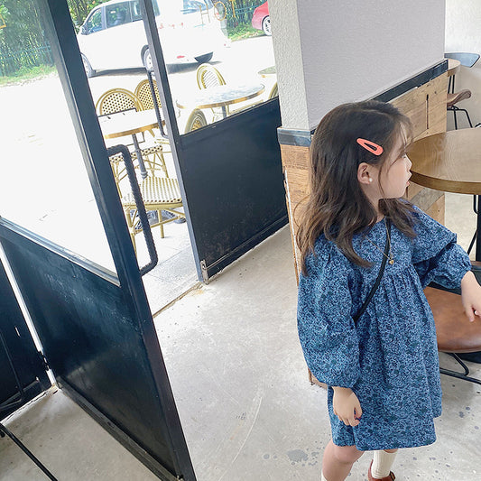 Midnight Blue Floral Long Sleeve Dress