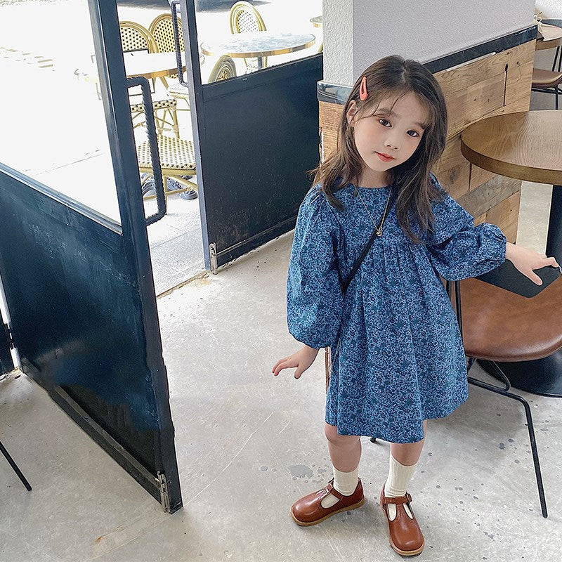 Midnight Blue Floral Long Sleeve Dress