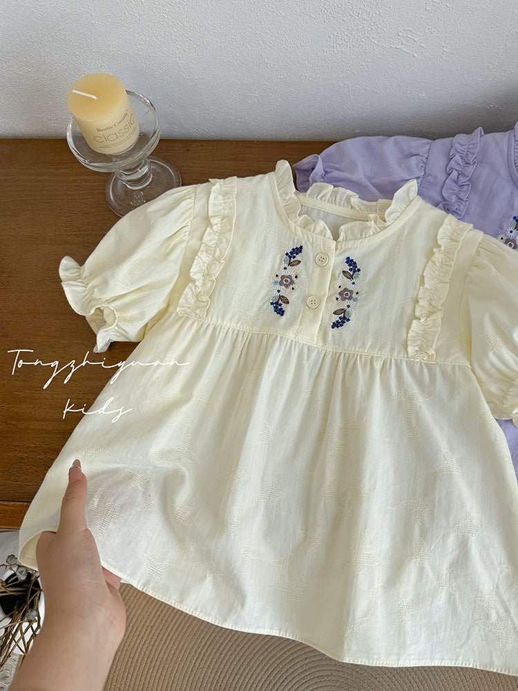 Embroidered Ruffle Baby Blouse – Cream