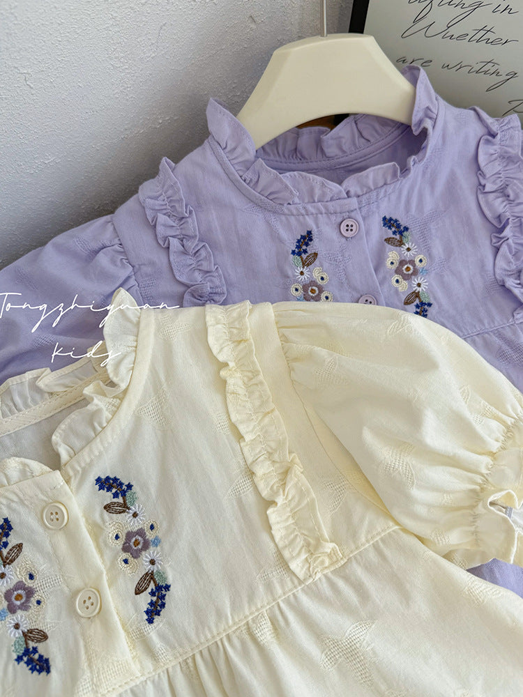 Embroidered Ruffle Baby Blouse – Cream