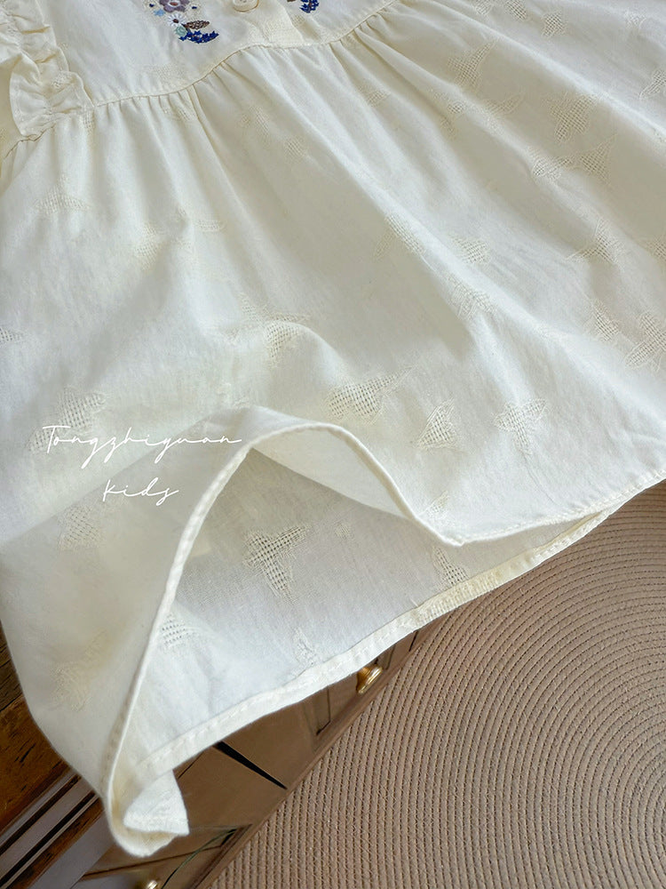 Embroidered Ruffle Baby Blouse – Cream