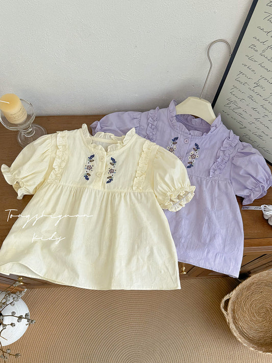 Embroidered Ruffle Baby Blouse – Cream