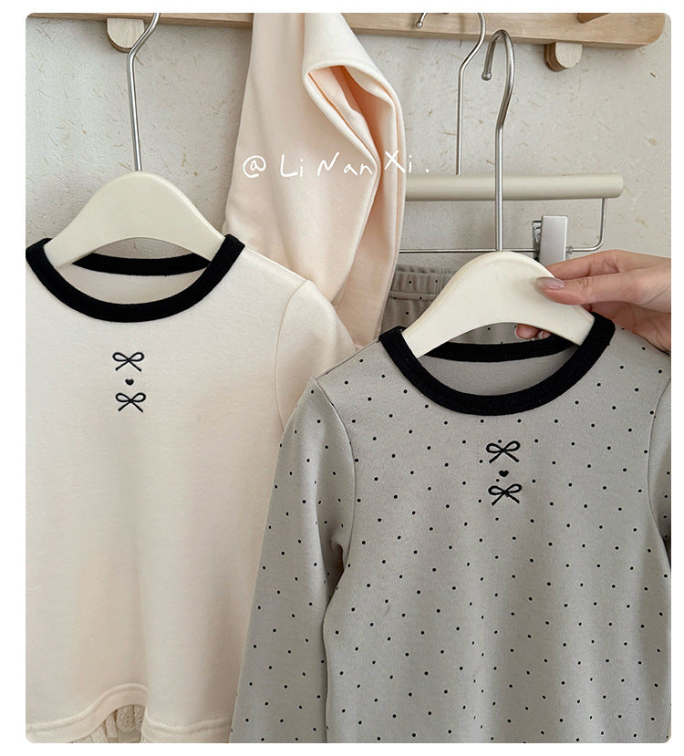 Lace Trim Bow Lounge Set – Toddler Girls’ Long Sleeve Pajama Outfit