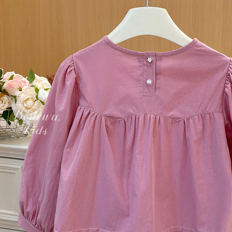 Blush Bow Peplum Top – Toddler Girls’ Puff Sleeve Blouse