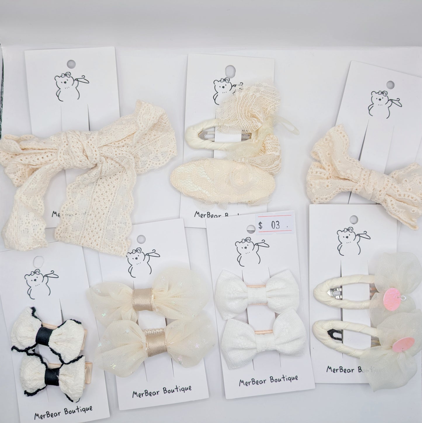 White and Off-White Bow Clips