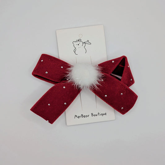 Velvet Pom-Pom Bows – Ruby Red Sparkle