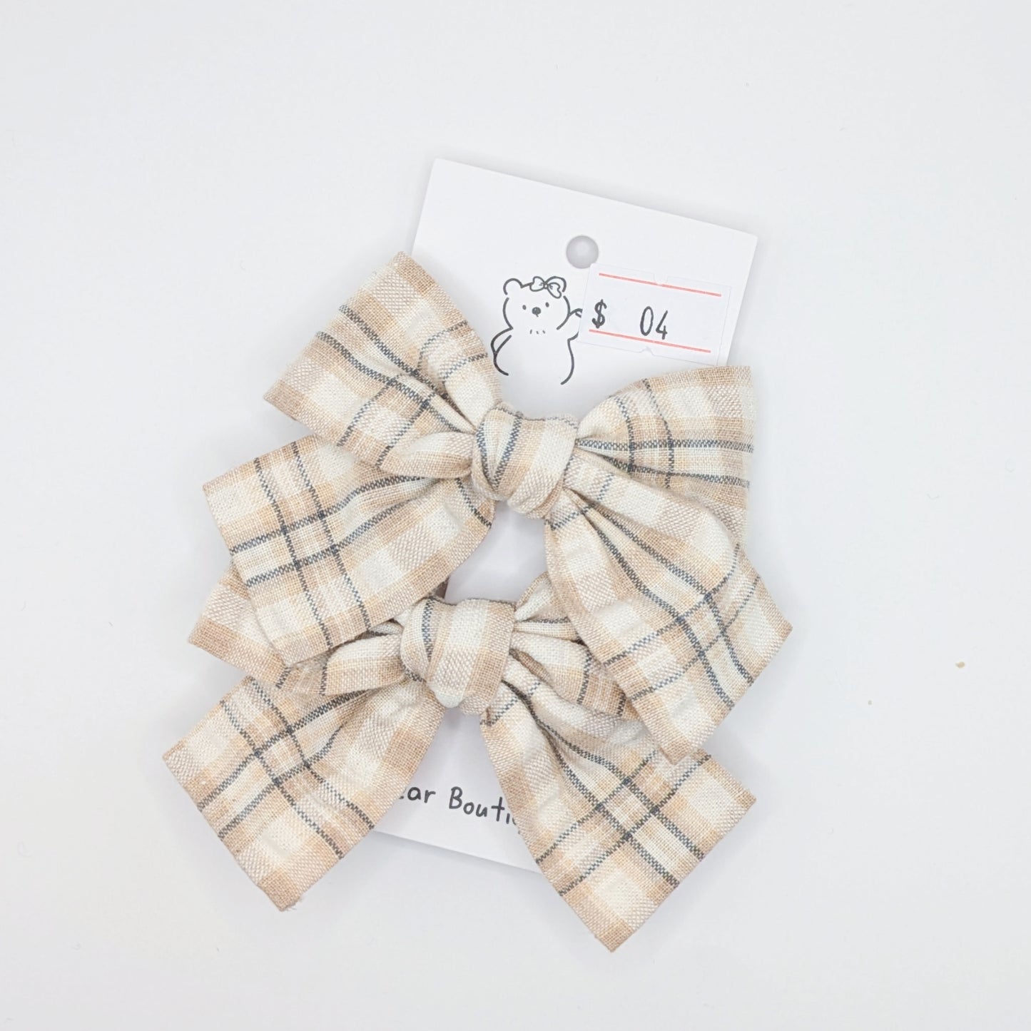 Neutral Plaid Bow Clips