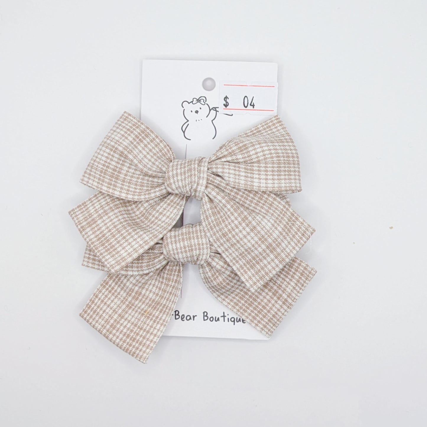 Neutral Plaid Bow Clips
