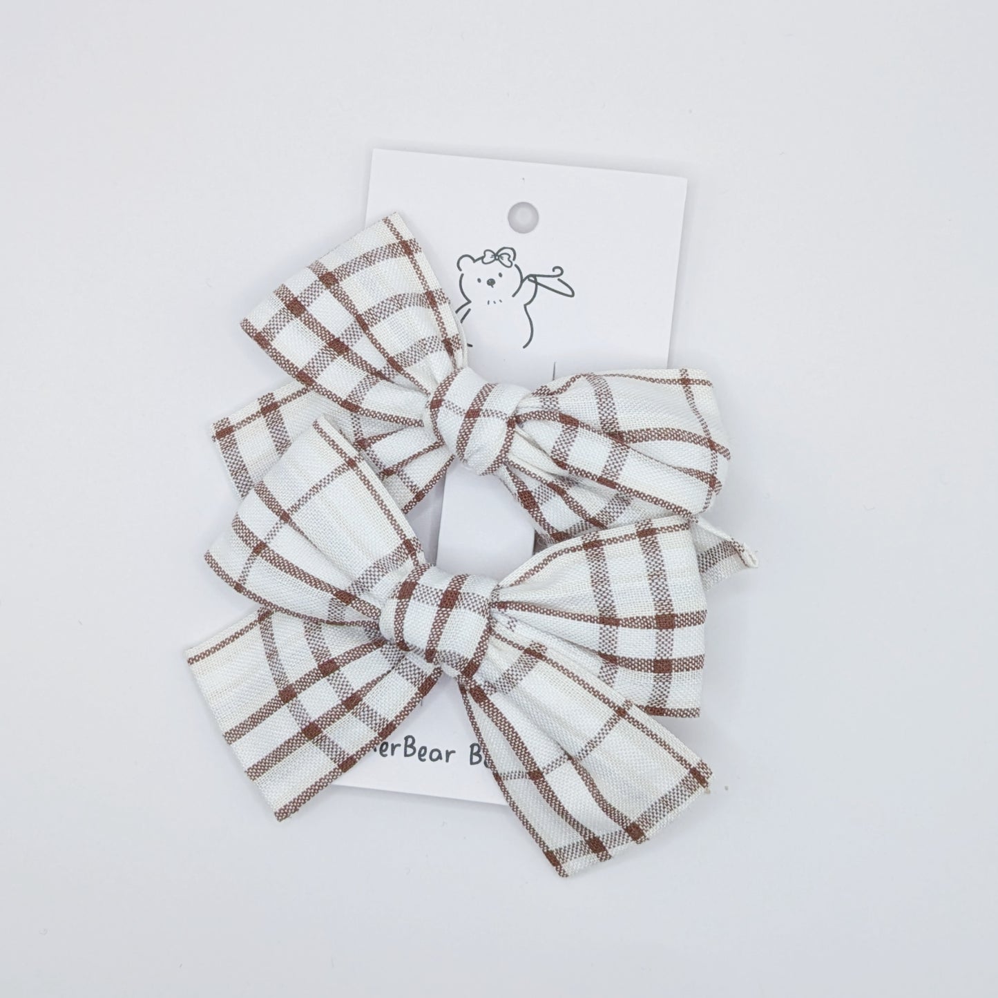 Neutral Plaid Bow Clips