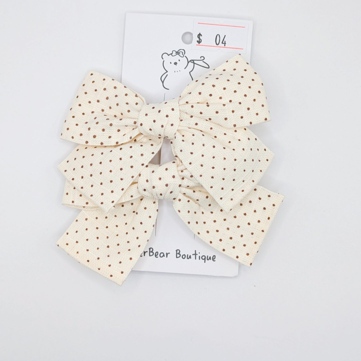 Neutral Plaid Bow Clips
