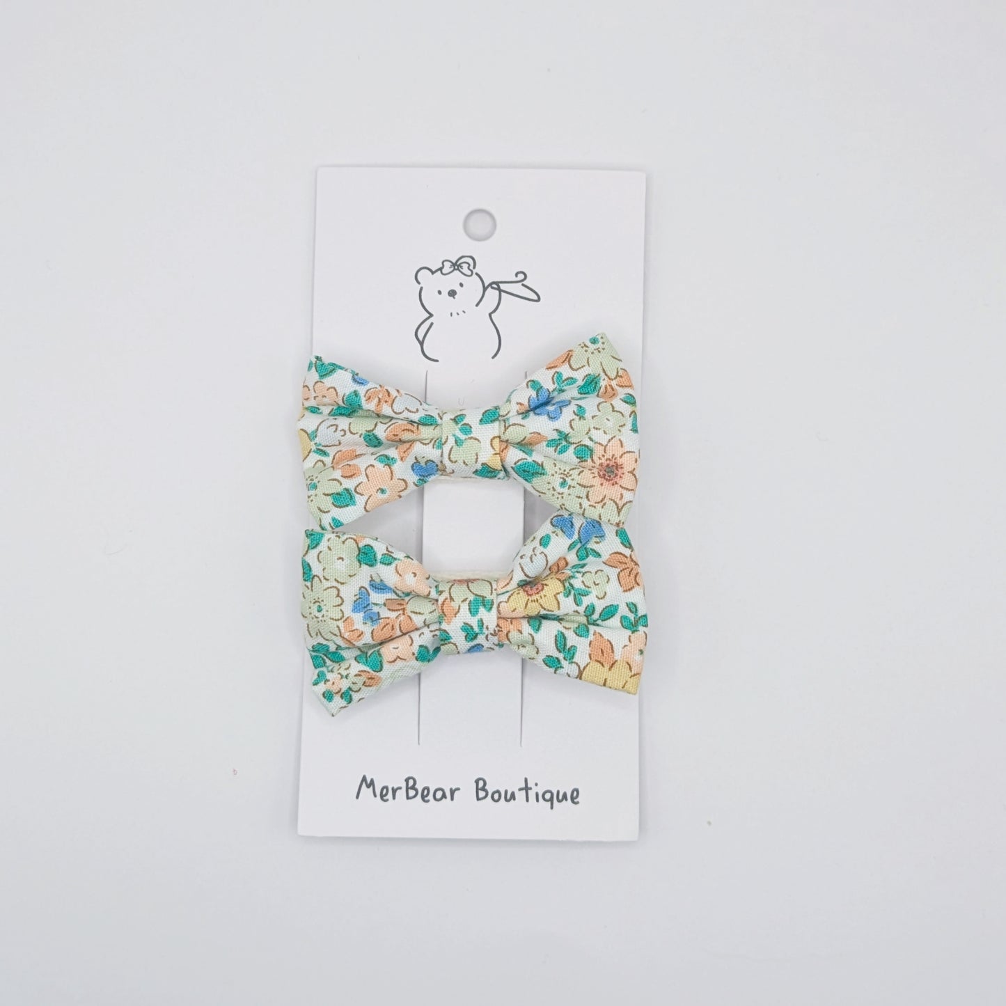 Blue and Green Bow Clips