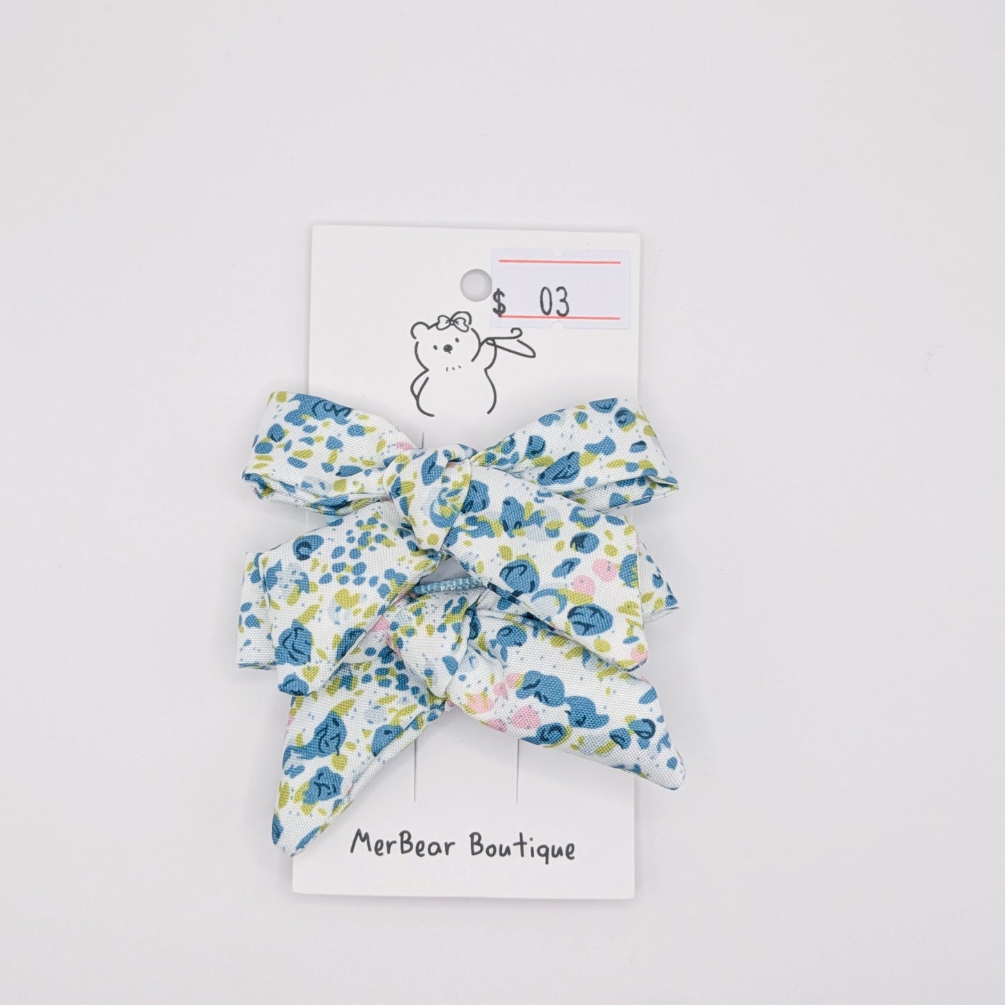 Blue and Green Bow Clips