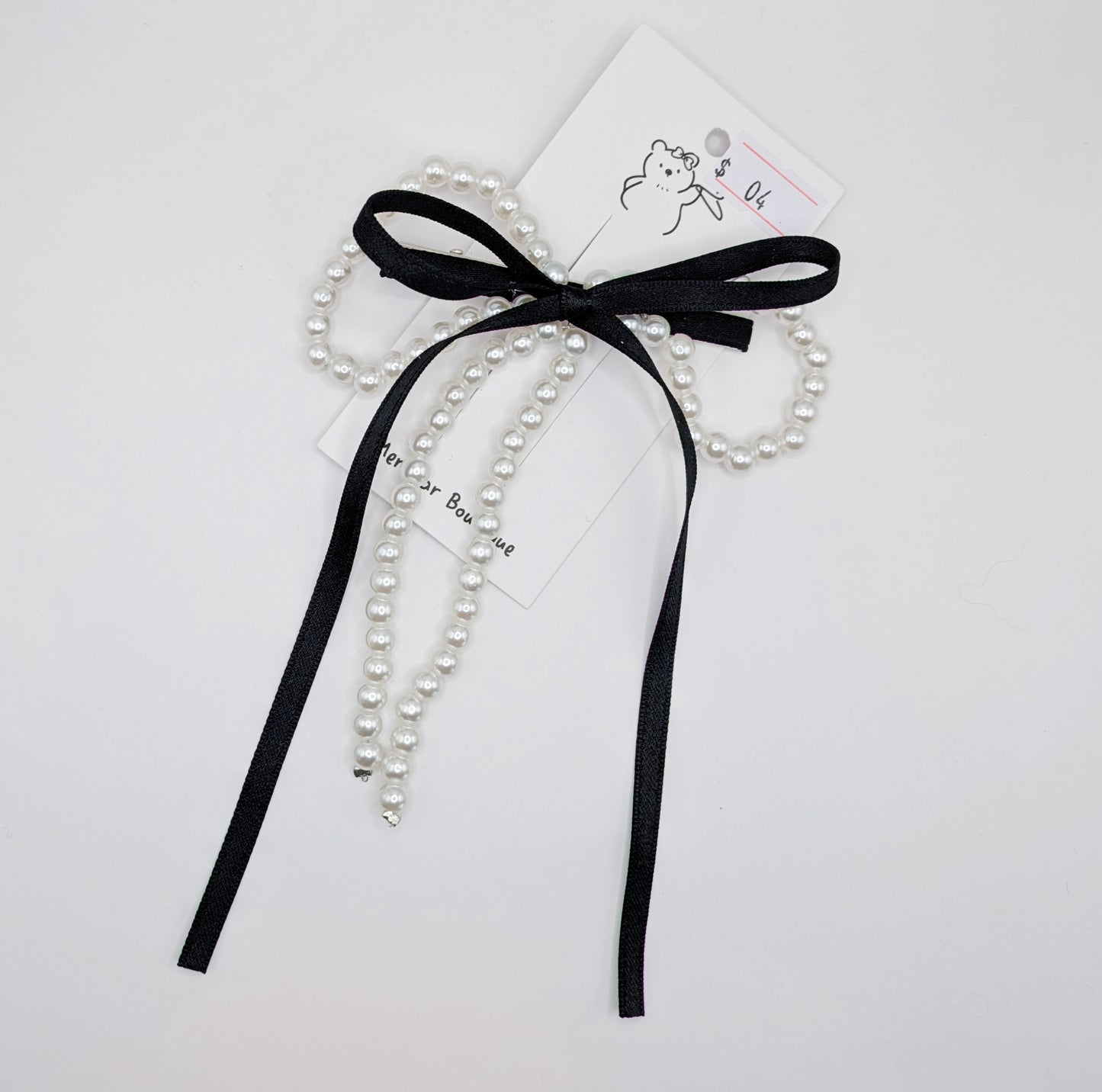 Pearl Ribbon Loop Bows – Black & Baby Blue