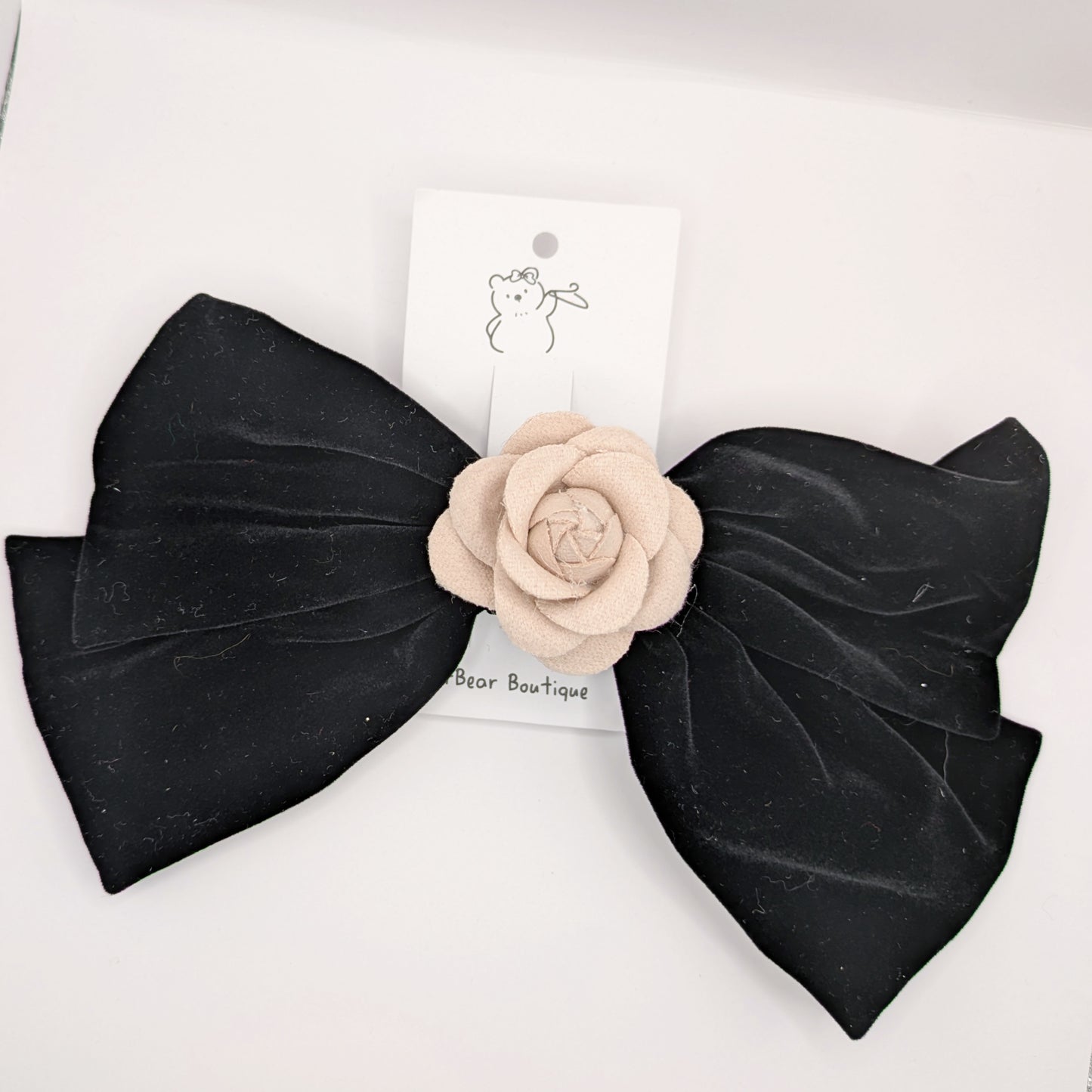 Rosette Center Bows ā Classic Black with Blush or Cream