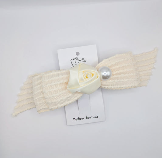 Vintage Ribbon & Pearl Bow Clips – Elegant Trio