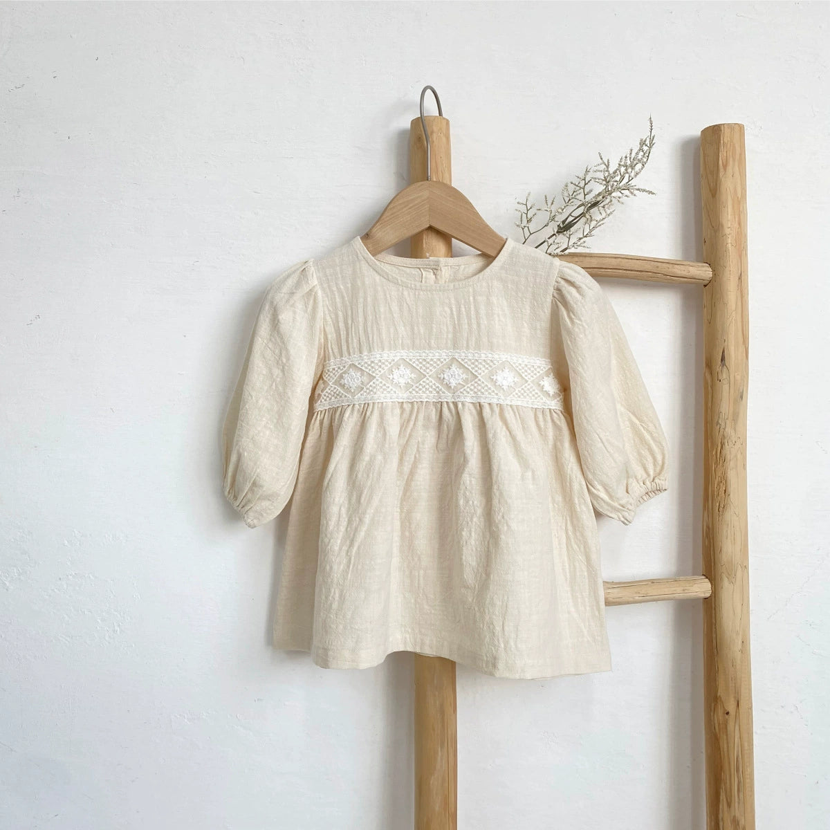 Embroidered Cotton Linen Dress – Black or Cream