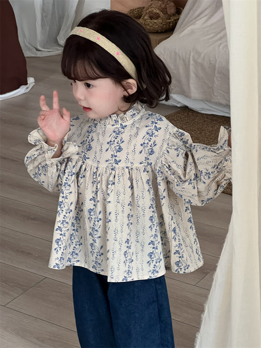 Vintage Floral Ruffle Blouse for Toddler Girls
